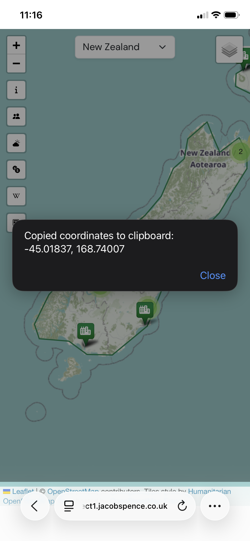 Coordinates Copied to Clipboard